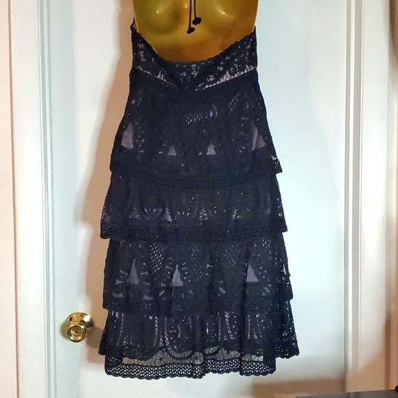 Sue Wong Womens 4-Tier Sleeveless Lace Black Dress Sz 6 - Picture 5 of 6
